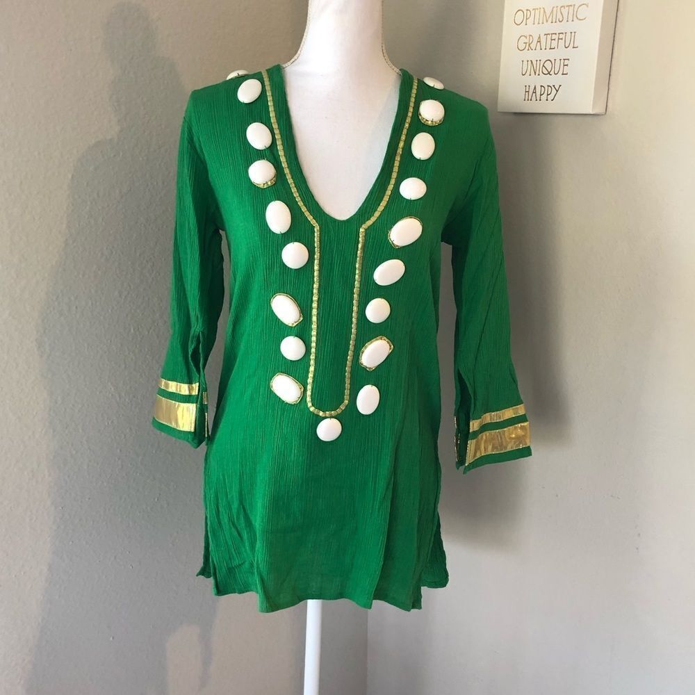 T-bags Emerald Green Pleated Beach Swim Coverup/Tunic